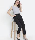 Black solid elsaticated women Tie-knot pant