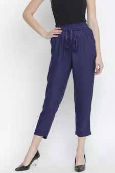 Navy Solid Women tie knot elasticated pant