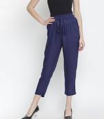 Navy Solid Women tie knot elasticated pant