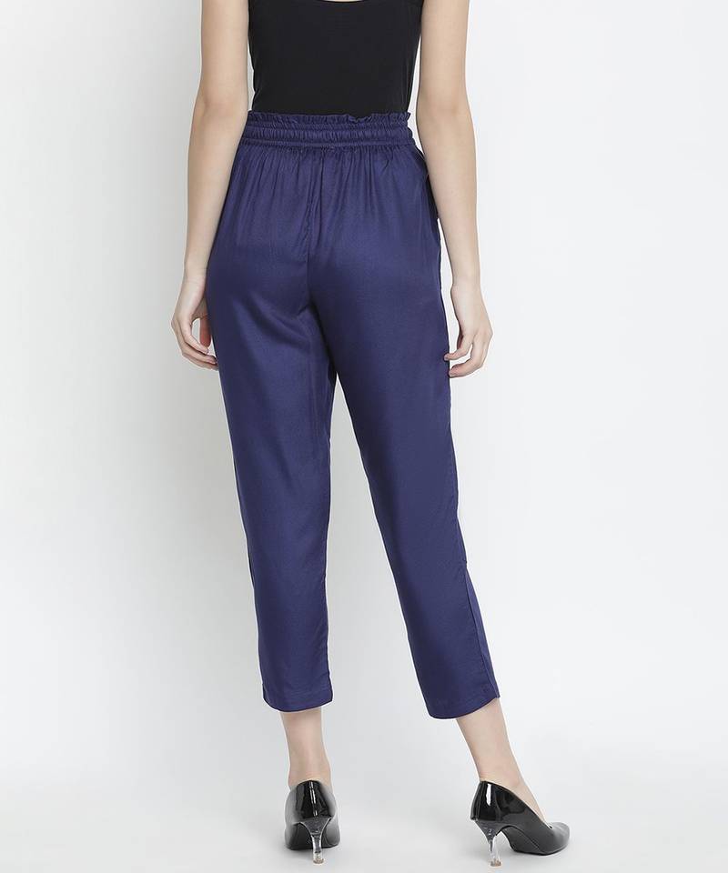 Navy Solid Women tie knot elasticated pant