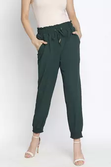 Raping solid green women elasticated pant
