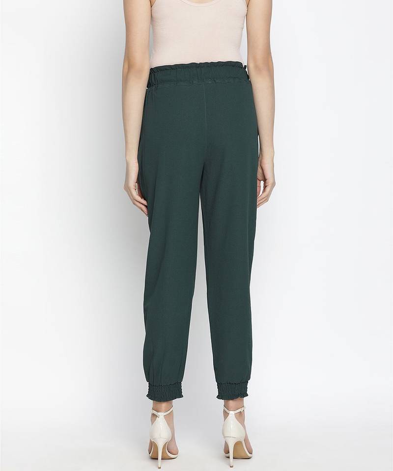 Raping solid green women elasticated pant