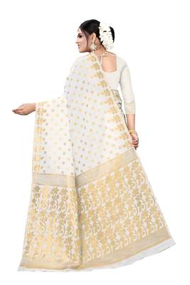 White woven cotton saree with blouse 2