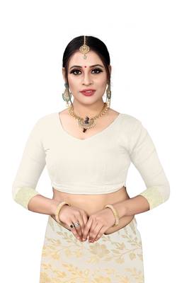 White woven cotton saree with blouse 3