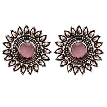 Pink onyx Oversized Fashionable Oxidised studs Earrings 1