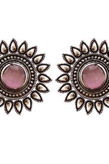 Pink onyx Oversized Fashionable Oxidised studs Earrings