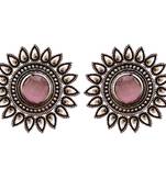 Pink onyx Oversized Fashionable Oxidised studs Earrings