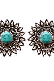 Turquoise onyx Oversized Fashionable Oxidised studs Earrings