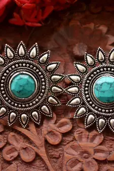 Turquoise onyx Oversized Fashionable Oxidised studs Earrings