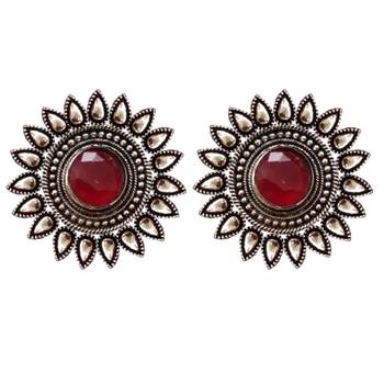 Maroon onyx Oversized Fashionable Oxidised studs Earrings 1