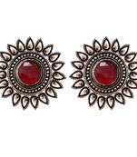 Maroon onyx Oversized Fashionable Oxidised studs Earrings