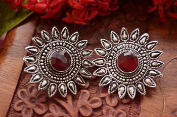 Maroon onyx Oversized Fashionable Oxidised studs Earrings 2