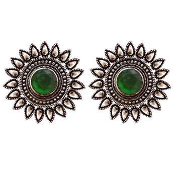 Green onyx Oversized Fashionable Oxidised studs Earrings 1