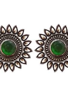 Green onyx Oversized Fashionable Oxidised studs Earrings