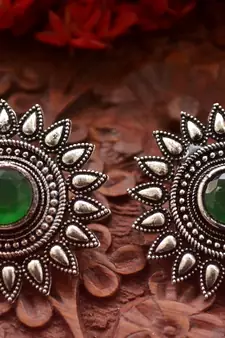 Green onyx Oversized Fashionable Oxidised studs Earrings