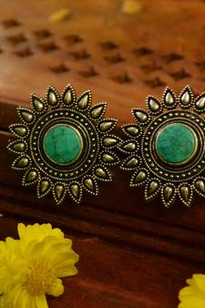 Turquoise onyx Oversized Fashionable Oxidised studs Earrings