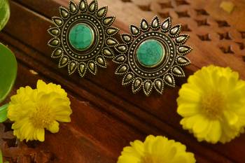 Turquoise onyx Oversized Fashionable Oxidised studs Earrings 2