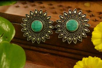 Pink onyx Oversized Fashionable Oxidised studs Earrings 1