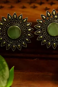 Pink onyx Oversized Fashionable Oxidised studs Earrings
