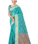Turquoise Woven Art Silk
 Saree With Blouse