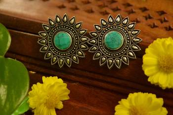 Pink onyx Oversized Fashionable Oxidised studs Earrings 3