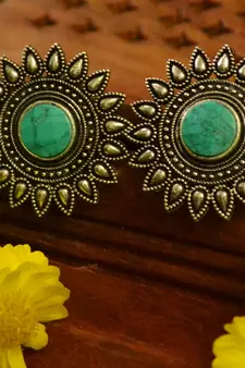 Pink onyx Oversized Fashionable Oxidised studs Earrings