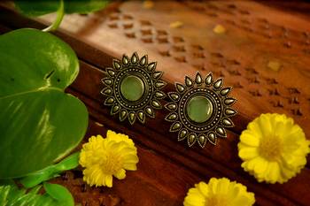 Silver onyx Oversized Fashionable Oxidised studs Earrings 1