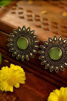 Silver onyx Oversized Fashionable Oxidised studs Earrings