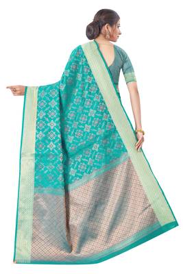 Turquoise Woven Art Silk
 Saree With Blouse 2