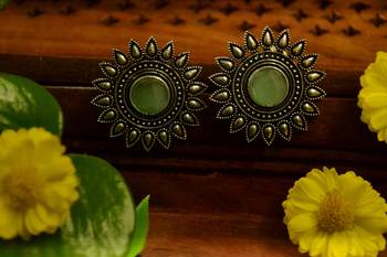 Silver onyx Oversized Fashionable Oxidised studs Earrings 2