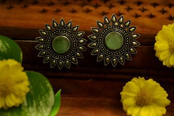 Silver onyx Oversized Fashionable Oxidised studs Earrings 3
