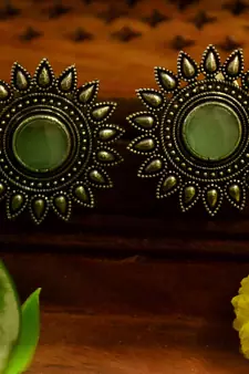 Silver onyx Oversized Fashionable Oxidised studs Earrings