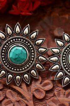 Turquoise onyx Oversized Fashionable Oxidised studs Earrings