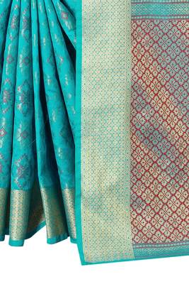 Turquoise Woven Art Silk
 Saree With Blouse 3