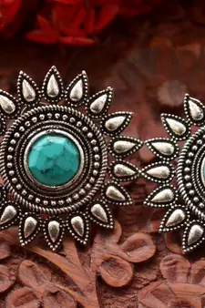 Turquoise onyx Oversized Fashionable Oxidised studs Earrings