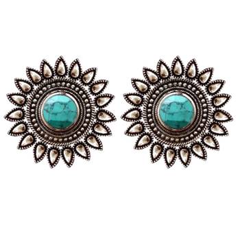 Turquoise onyx Oversized Fashionable Oxidised studs Earrings 4