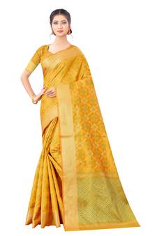 Yellow Woven Art Silk
 Saree With Blouse