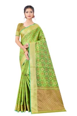Green Woven Art Silk Saree With Blouse 2