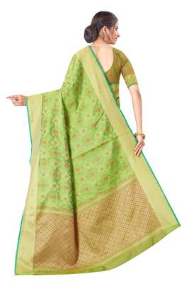 Green Woven Art Silk Saree With Blouse 3