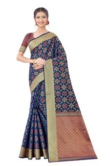 Navy Blue Woven Art Silk
 Saree With Blouse