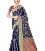 Navy Blue Woven Art Silk
 Saree With Blouse