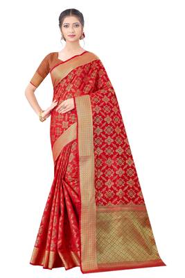 Red Woven Art Silk
 Saree With Blouse 1