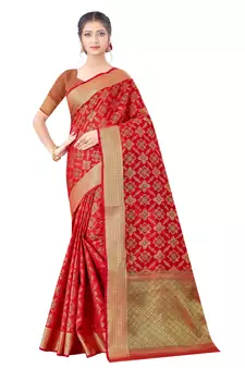 Red Woven Art Silk
 Saree With Blouse