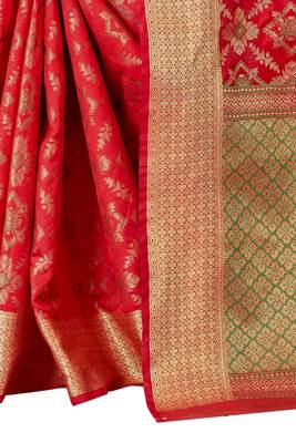 Red Woven Art Silk
 Saree With Blouse 3