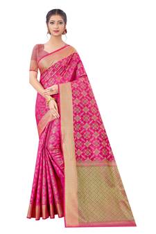 Pink Woven Art Silk
 Saree With Blouse