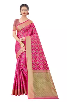 Pink Woven Art Silk
 Saree With Blouse