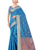 Blue Woven Art Silk
 Saree With Blouse