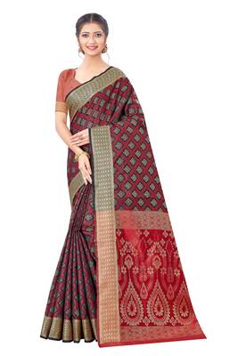 Black Woven Art Silk
 Saree With Blouse 1