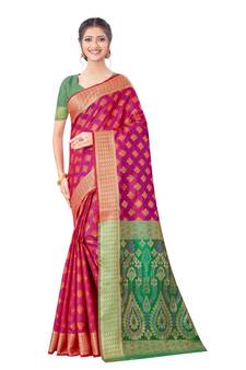 Red Woven Art Silk
 Saree With Blouse