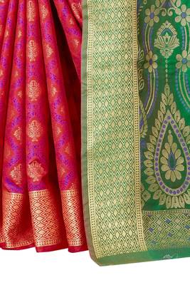 Red Woven Art Silk
 Saree With Blouse 3